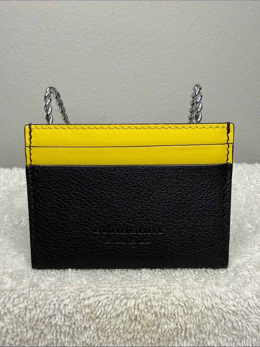Burberry Sandon Leather Card Case Black Yellow Bicolor Made in Italy
